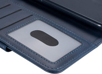 Луксозен кожен калъф тефтер с цип и визитник за Samsung Galaxy A71 A715F тъмно син